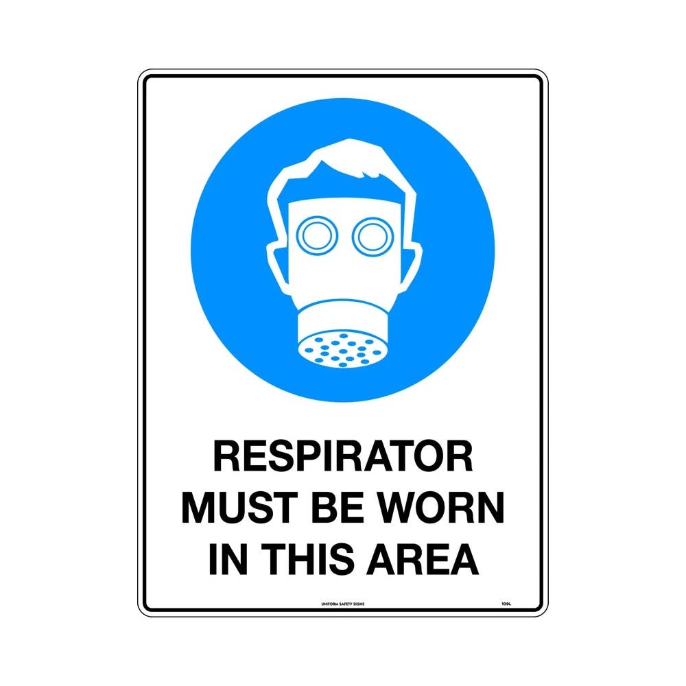 Sign RESPIRATOR MUST BE WORN IN THIS AREA 600 X 450mm Metal_261217_109LM
