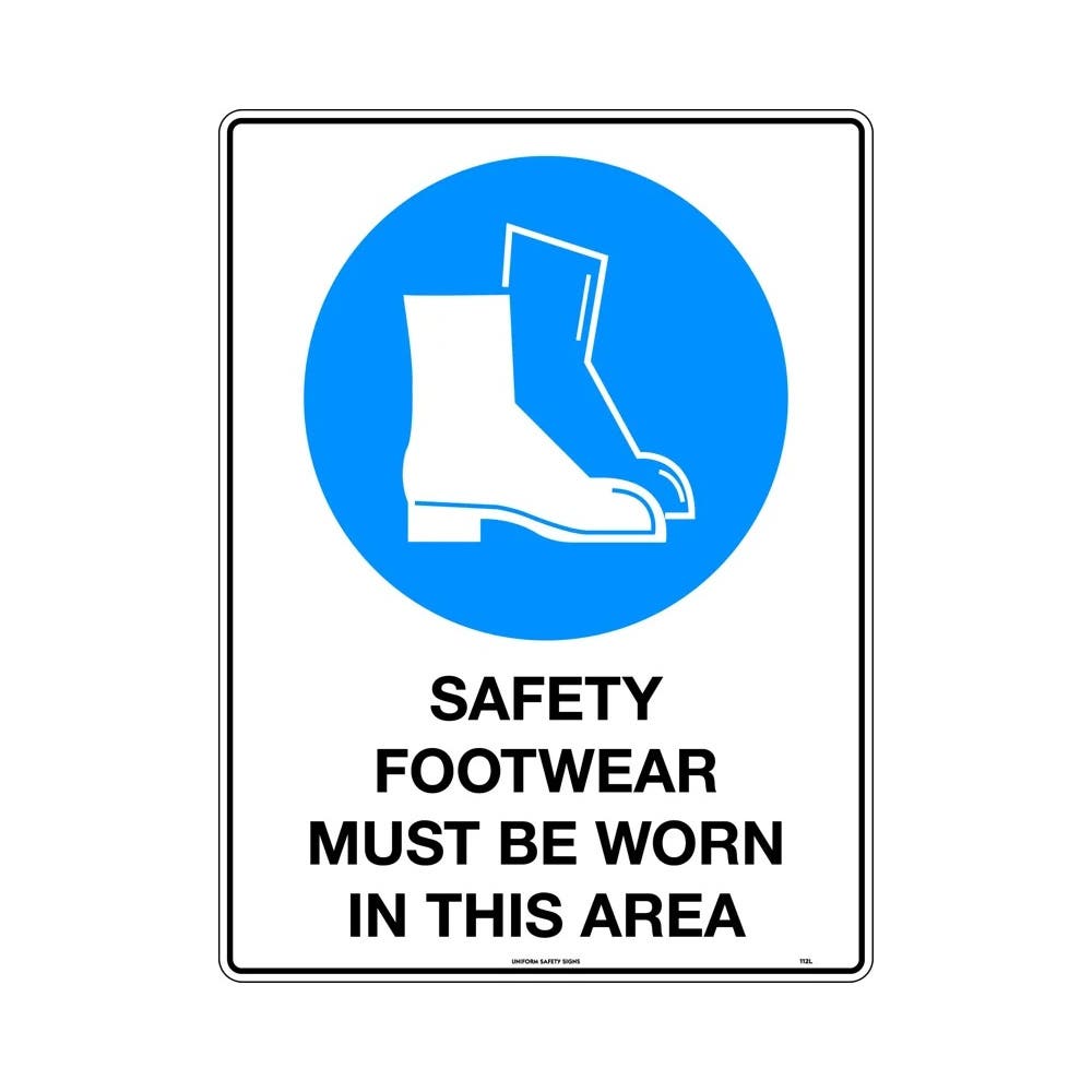 Sign SAFETY FOOTWEAR MUST BE WORN IN THIS AREA 300 X 225mm Metal_422530_112mm