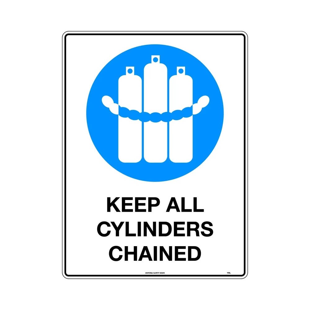 Sign KEEP ALL CYCLINDERS CHAINED 450 x 300mm Metal_308198_119LSM