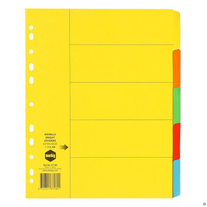 Marbig Dividers Manilla A4 5 Tab Extra Wide Brights Colour_39455500_37180F