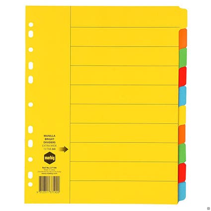 Marbig Dividers Manilla A4 10 Tab 37190 Extra Wide Brights 39455600 02760