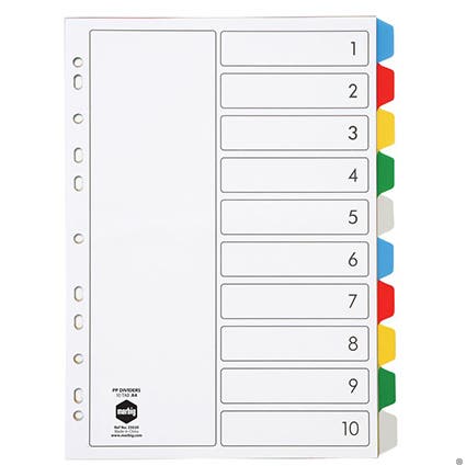 A4 Poly File Dividers 10 Tab Multi-Colour 39448000 35020