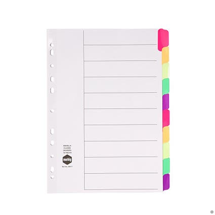 Marbig Dividers Manilla A4 10 Tab 36017 Reinforced Fluoro Plastic Tab White 120300200 36017F
