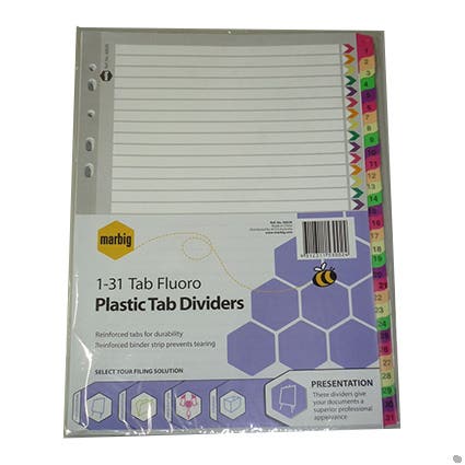 Marbig Dividers Manilla A4 1-31 Tab Reinforeced Fluoro Plastic Tab White 120300400 02733