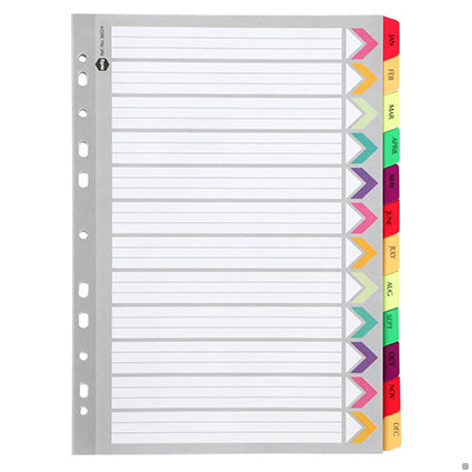 Marbig Dividers Manilla A4 Jan-Dec Tab Reinforced Fluoro Colour_120300500_36029F
