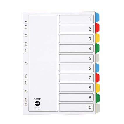 Marbig Dividers Manilla A4 10 Tab Reinforced Multi Colour 39456200 02738