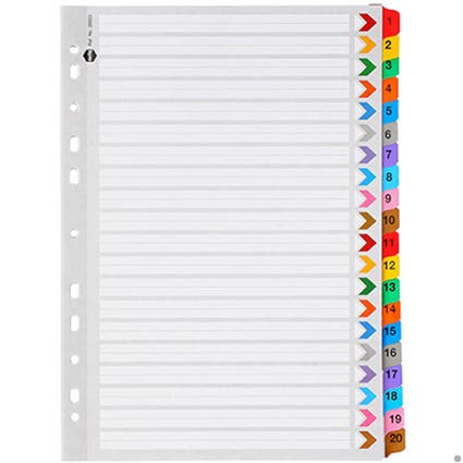 Marbig Dividers Manilla A4 1-20 Tab Reinforced Multi Colour 87000608 35023F