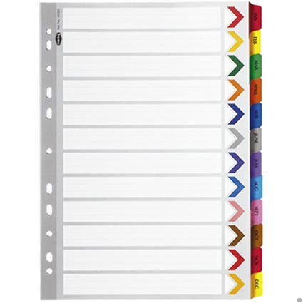 A4 Manilla File Dividers Reinforced Tabs Jan-Dec Multi-Colour 39442900 35029F