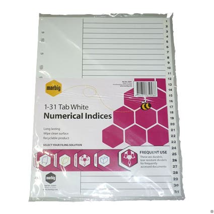 Marbig Dividers Pp A4 1-31 Tab White 39453028 35041