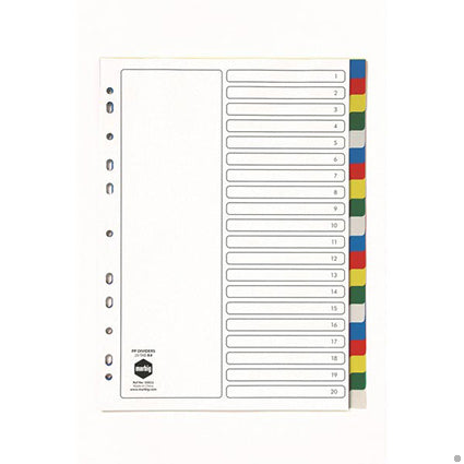 Marbig Dividers Pp A4 20 Tab Multi Colour_120307200_35022