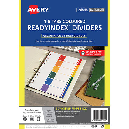 Avery Dividers Pp A4 1-6 Tab Ready Index Bright Multi Colour_39466800_23682