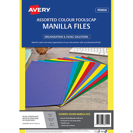 Avery Manilla Folder Foolscap Assorted Colours Pack 10_39366500_42093