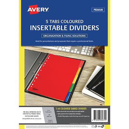 Avery Dividers PP A4 5 Tab Insertable Tab Multi Colour Discontinued_39465300_37141