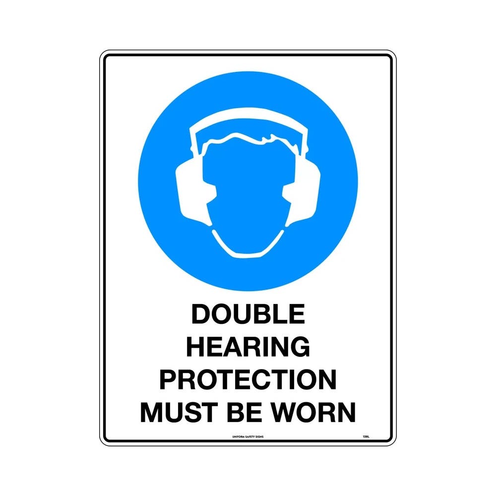 Sign DOUBLE HEARING PROTECTION MUST BE WORN 450 X 300mm Metal_294807_138LSM