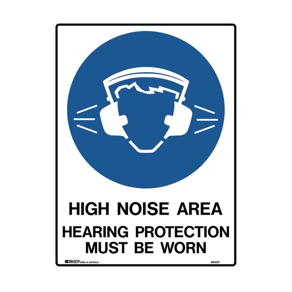 Sign HIGH NOISE AREA HEARING PROTECTION MUST BE WORN 300 x 450mm Metal 140431 863540