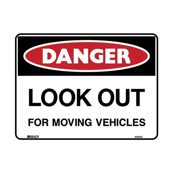 Sign DANGER LOOK OUT FOR MOVING VEHICLES 450 x 300mm Metal – ATOM