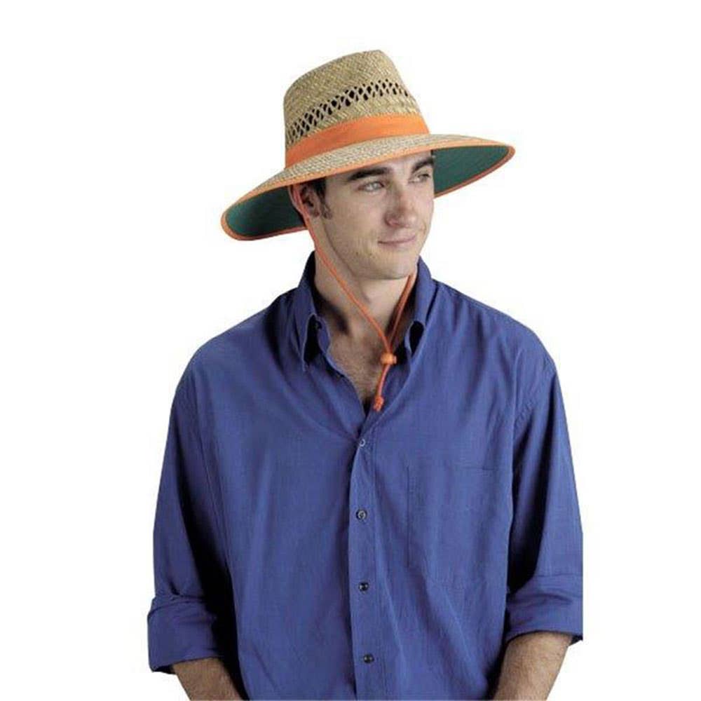 Hat Straw Orange Band Green Underside 59cm Large_140936_EHC100L
