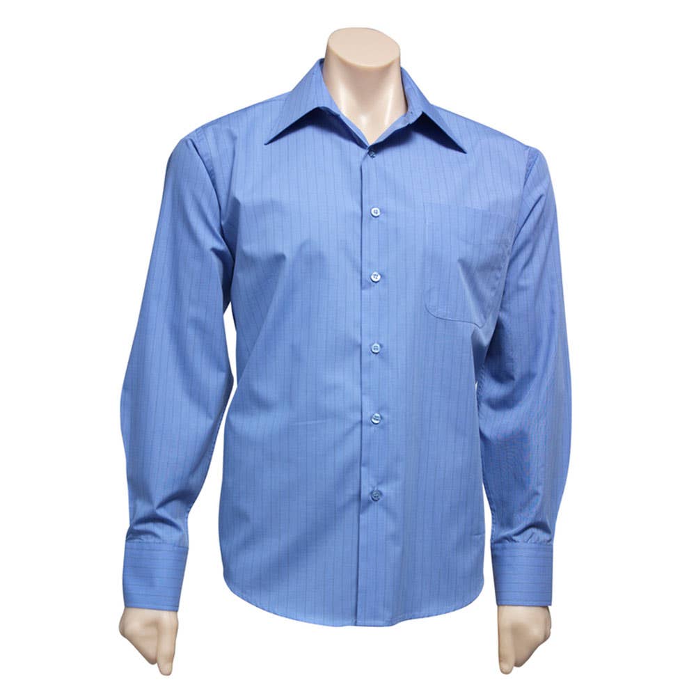 Shirt L/S Poly Cotton Manhattan Mid Blue/Navy Large Biz 141091 SH840-MIDBLU/NAV-L