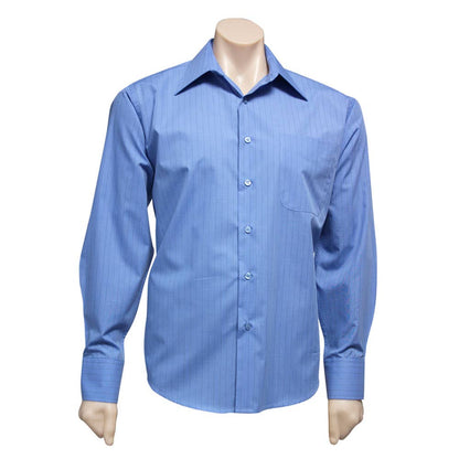 Shirt L/S Poly Cotton Manhattan Mid Blue/Navy Large Biz 141091 SH840-MIDBLU/NAV-L