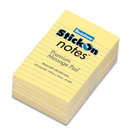 Beautone Stick On Notes 102 X 152mm Yellow 14187129 25110