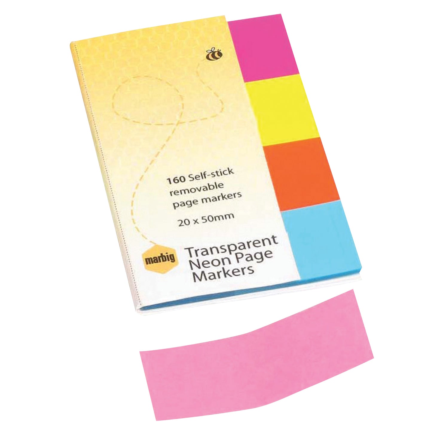 Marbig Page Markers Neon Transparent 20X50mm Assorted_14191500_1811405
