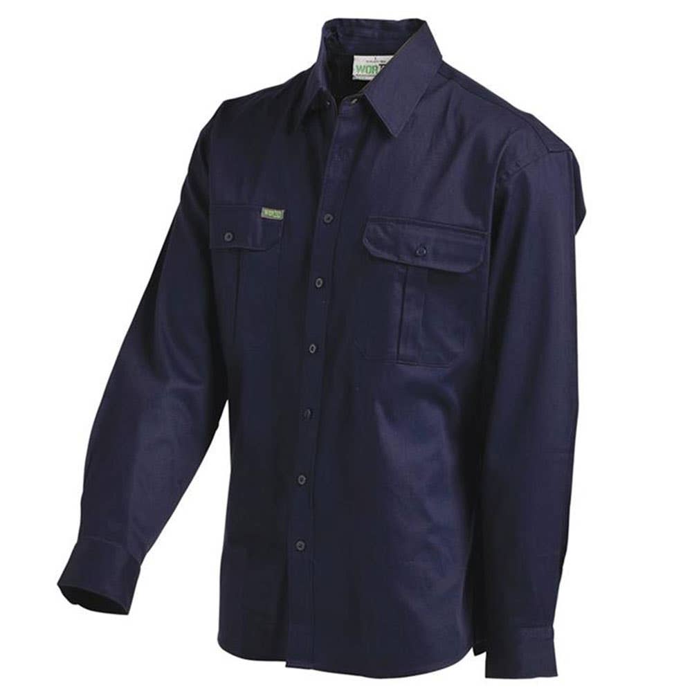 Shirt L/S Cotton Drill 190gsm Classic Navy 2XL 2009 Workit 281218 2009N2XL
