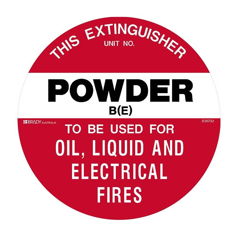 Sign FIRE EXTINGUISHER POWDER B(E) 200mm Poly Brady 139112 832801