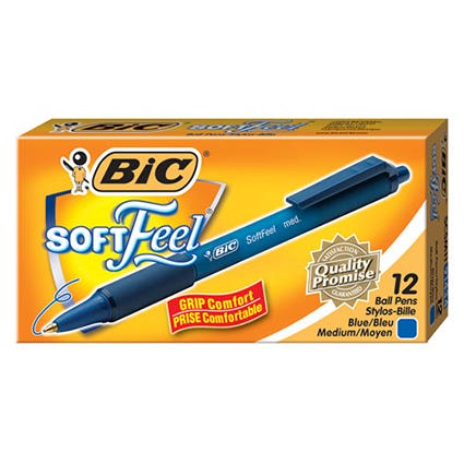 Bic Retractable Ballpoint Pen Softfeel Box 12 Blue 16196504 04215
