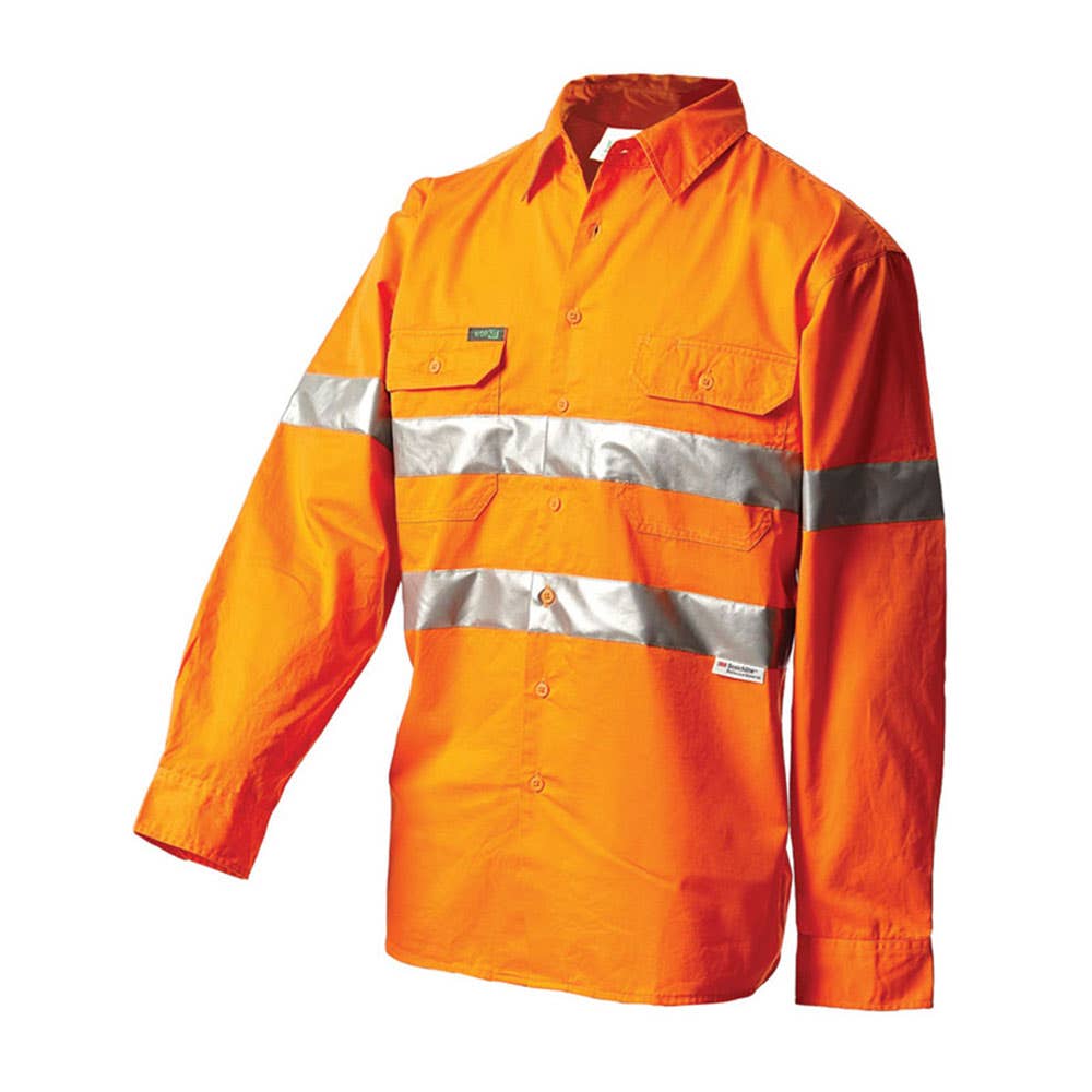 Shirt L/S Cotton Drill 155gsm Tape Hi Vis U/Bright Orange 2XL 2014 Workit 168070 2014OQ2XL