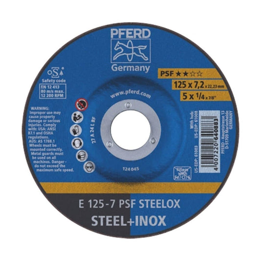 Grinding Wheel Depressed Centre Steel INOX 24 Grit 125mm PFERD 62012640 182232 62012640