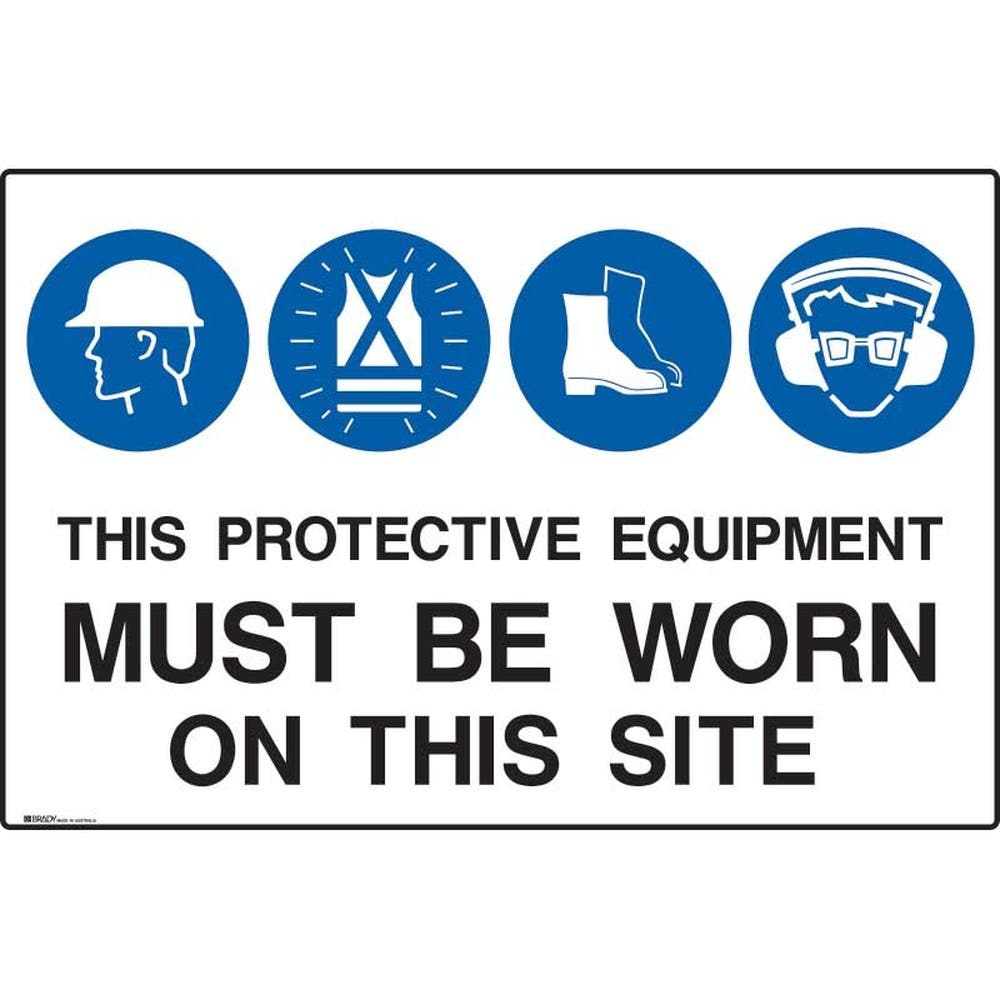 Sign HELMET VEST FOOT EAR EYE PROTECTION MUST BE WORN 900 X 600mm Poly 189400 875435