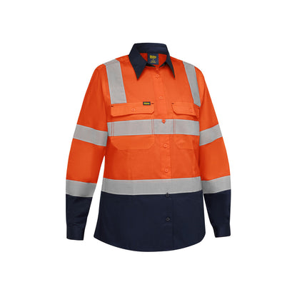 Shirt Womens L/S Cotton 155gsm Biomotion Orange/Navy 14 Bisley_40107100_BL6396T_TT0214