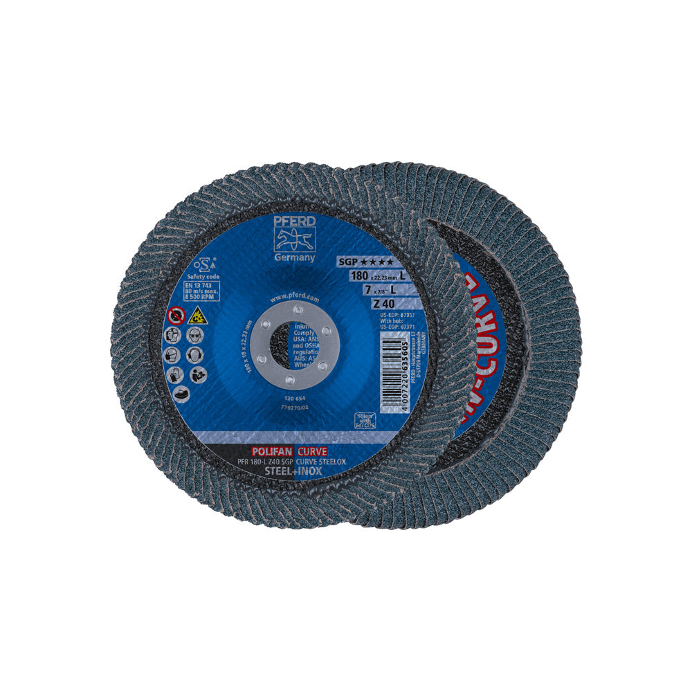 POLIFAN CURVE flap disc PFR 180x22.23 mm width L Z40 SGP STEELOX_40108566_67689095