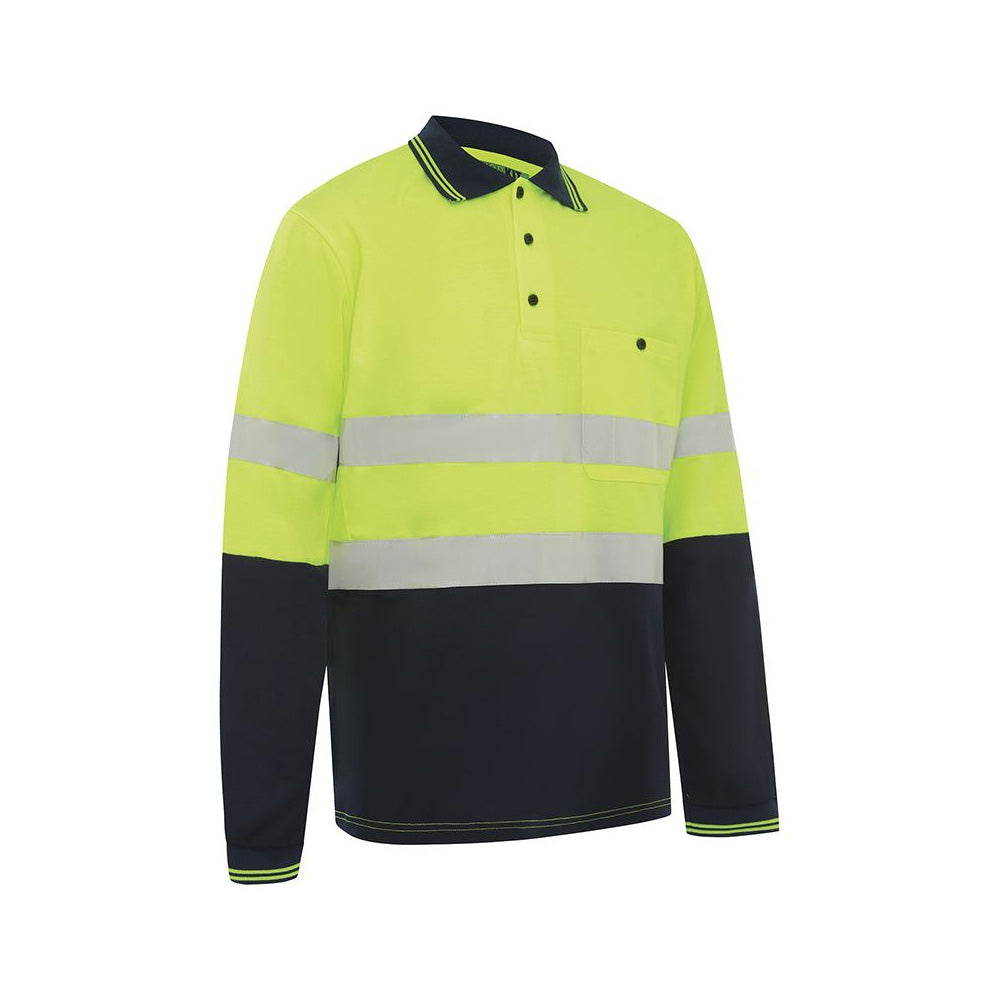 Shirt Polo L/S Poly Cotton 180gsm Hi Vis Yellow/Navy Taped 4XL_445690_5004TYN4XL
