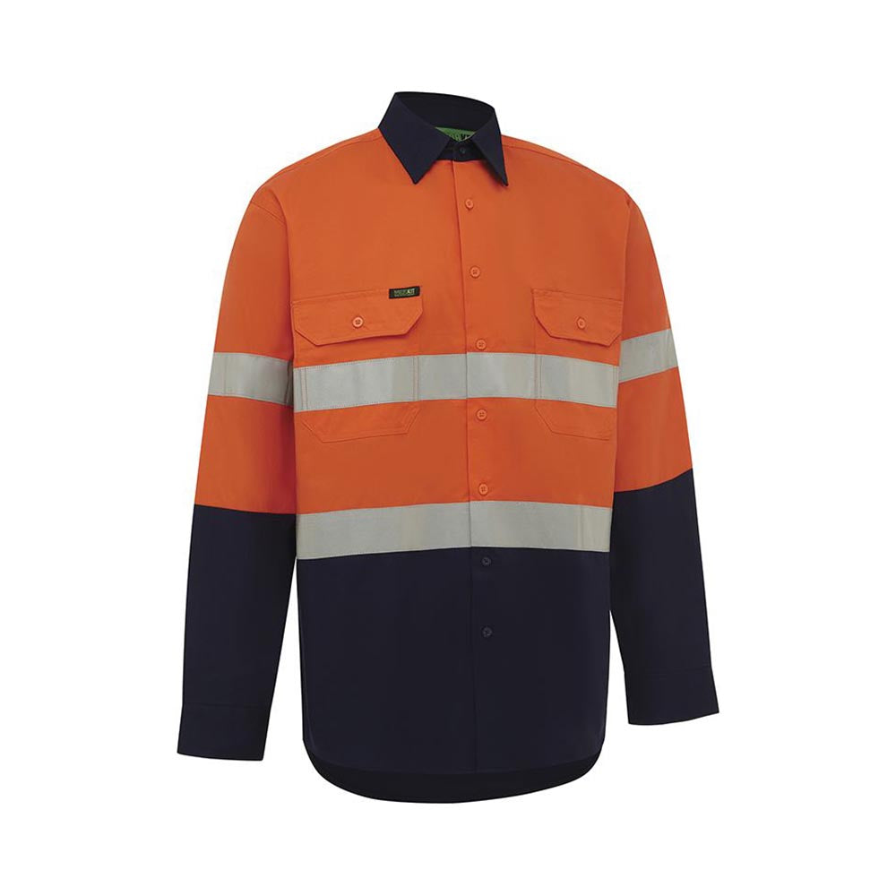 Shirt L/S Cotton Drill 155gsm 3M Tape Hi Vis Orange/Navy 2XL 2013 Workit_30000297_2013ON2XL