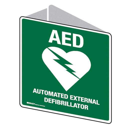 Sign Emergency Information 'AED' H225mmx W225mm White/Green Poly Brady 202232 873488