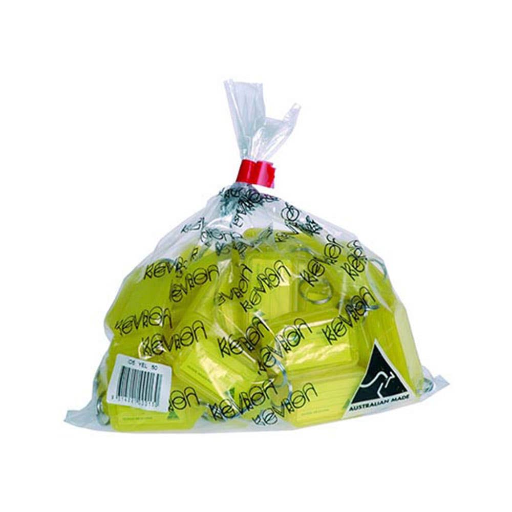 Key Tags Plastic Yellow 56 x 30mm Pk 50 Kevron 213117 37748
