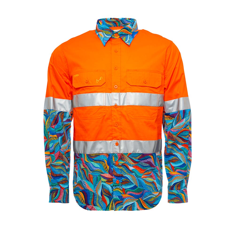 21522 Orange/Snazzy Hi-Vis Drill Taped Shirt 150gsm 21522