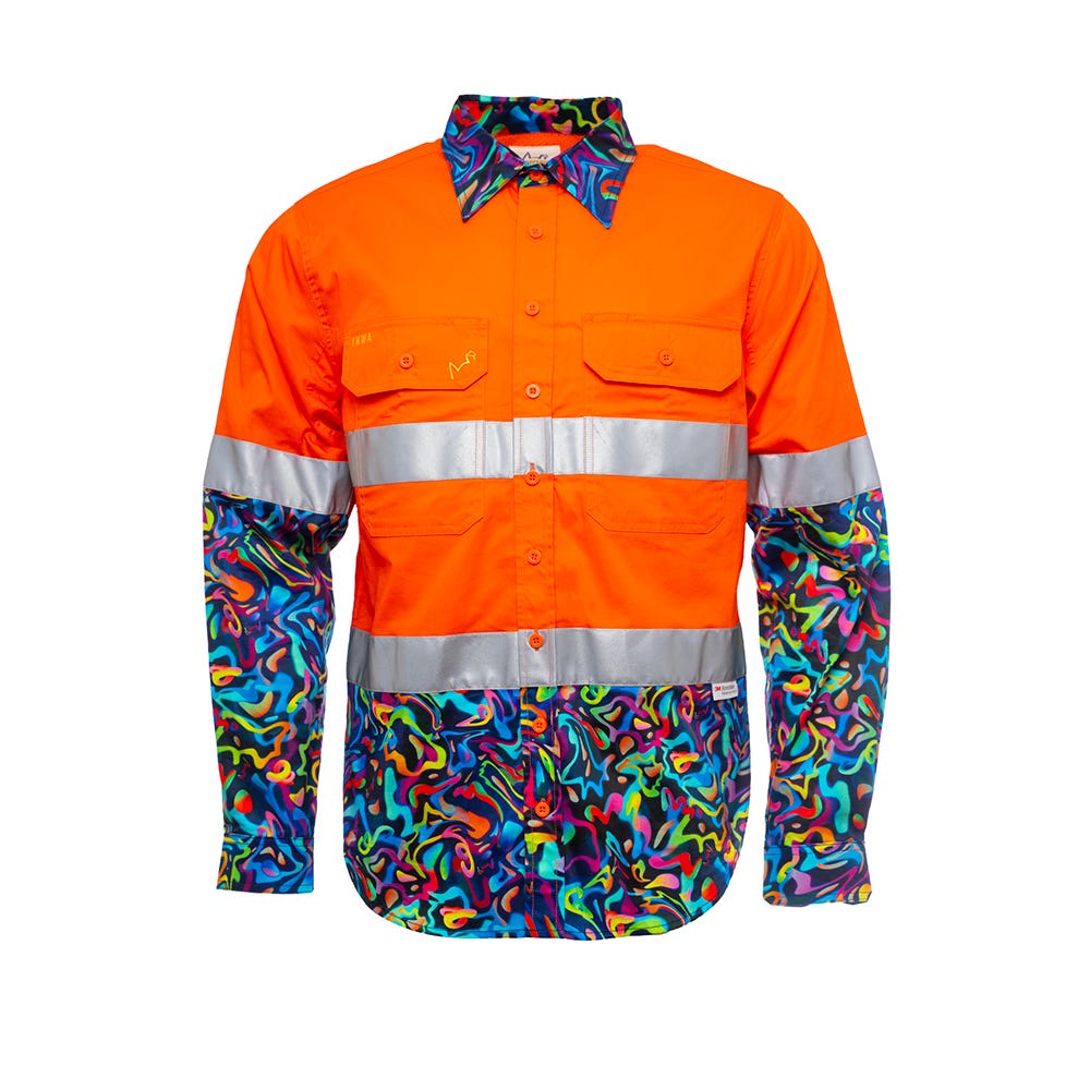 21542 Orange/Pearler Hi-Vis Drill Taped Shirt 150gsm 21542