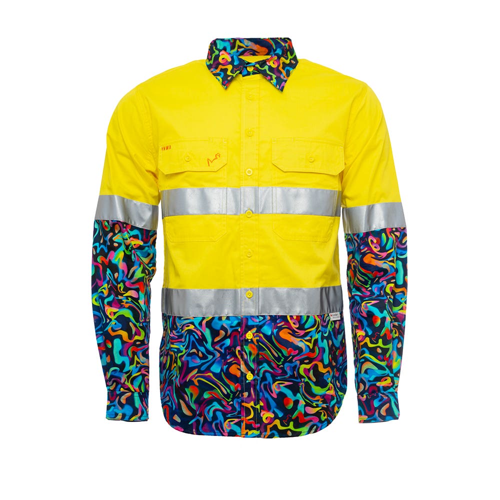 21543 Yellow/Pearler Hi-Vis Drill Taped Shirt 150gsm 21543
