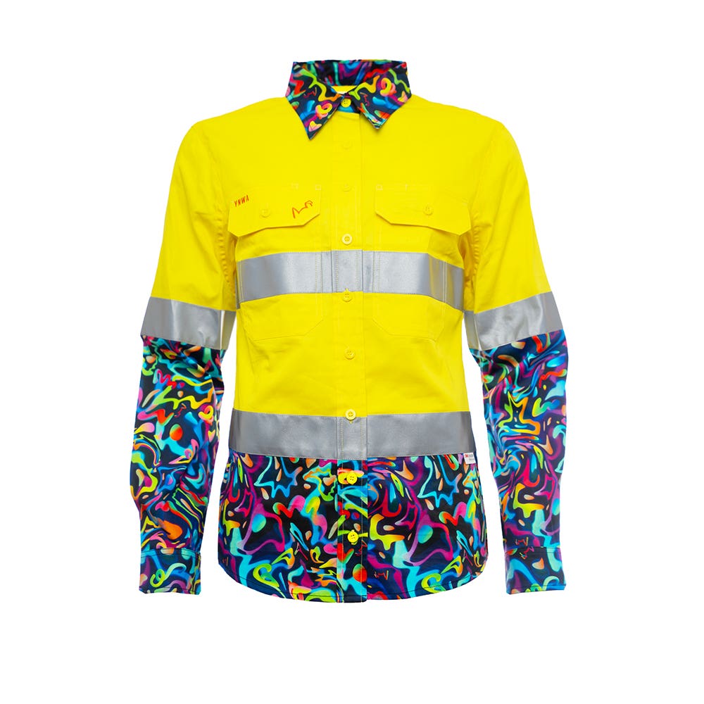 21550 Women's Yellow/Pearler Hi-Vis Drill Taped Shirt 150gsm 21550