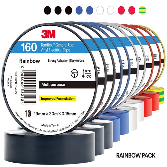 Temflex&trade; 1610 General Purpose Vinyl Electrical Tape Assorted 10 Pk 19mm x 20m_230252_7100374341