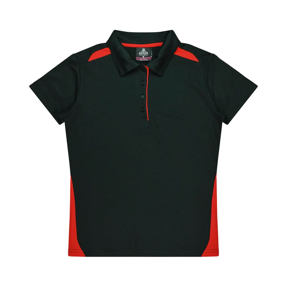 Polo Womens Paterson S/S Poly/Cotton 180gsm Black/Red 10 Aussie Pacific 40064802 2305-BLK/RED-10