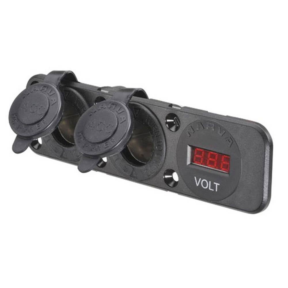 Socket Accessory Twin + LED Volt Meter 12/24V DC Flush Mount Narva 232603 81180BL