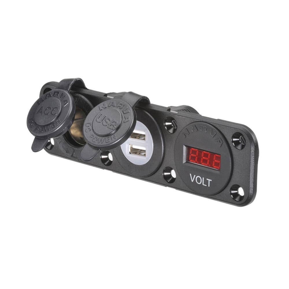 Socket Accessory + Dual USB + LED Volt Meter 12/24V DC Flush Mount Narva 232604 81181BL
