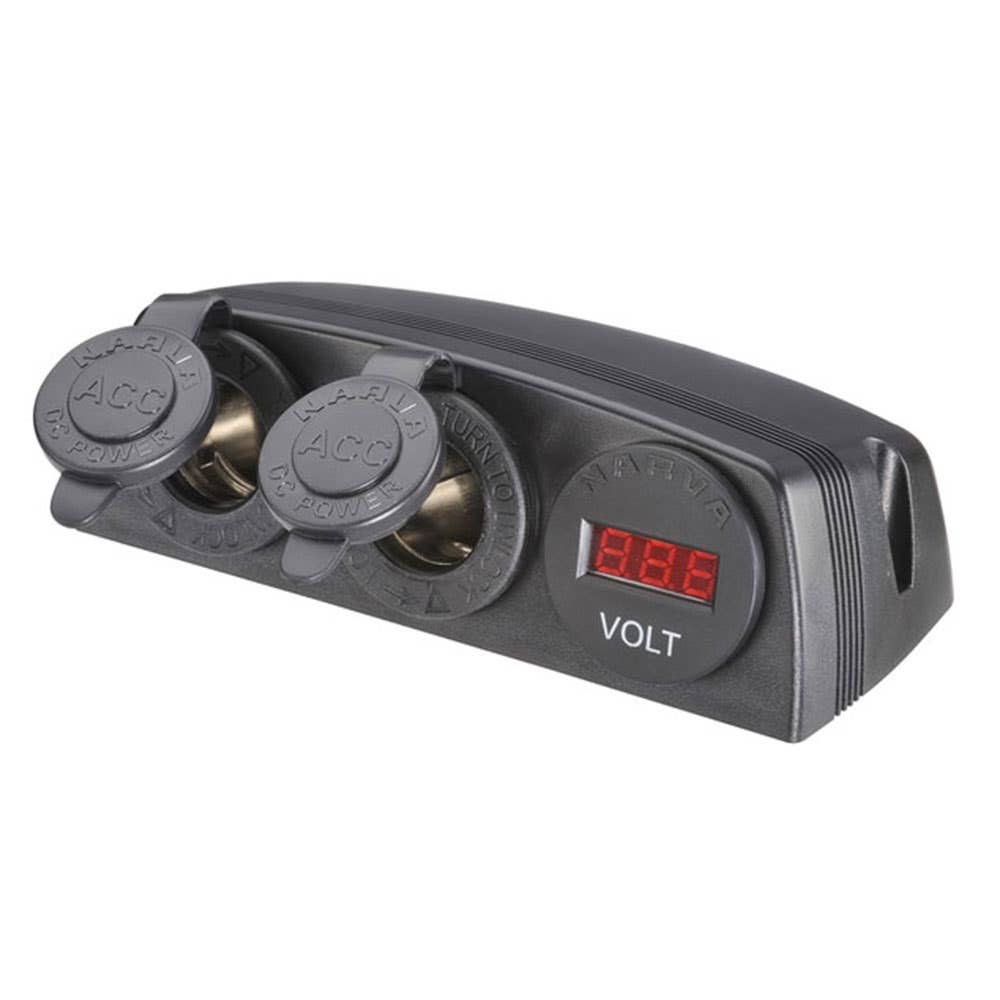 Socket Accessory Twin + LED Volt Meter 12/24V DC Surface Mount Narva 232605 81190BL