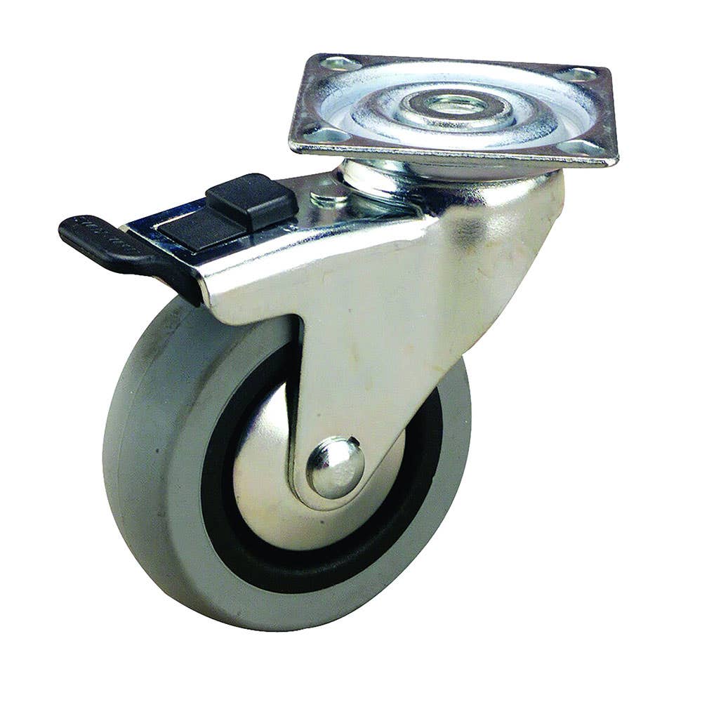 Castor Swivel Plate With Brake & Rubber Tyre 100 x 24mm 55kg Grey 60018753 G12T33G100
