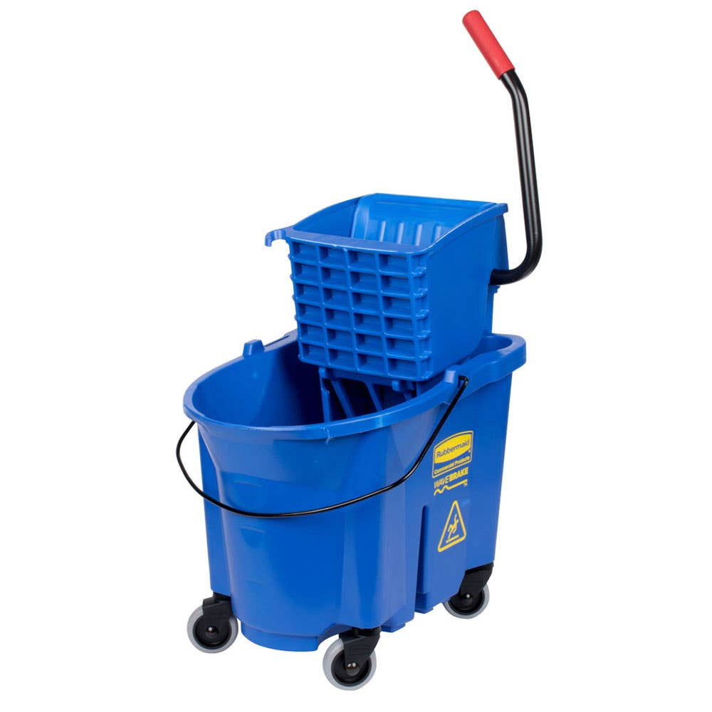 Mop Bucket Plastic Wringer Style With Wheels Blue 33L Rubbermaid 240594 FG758888BLUE