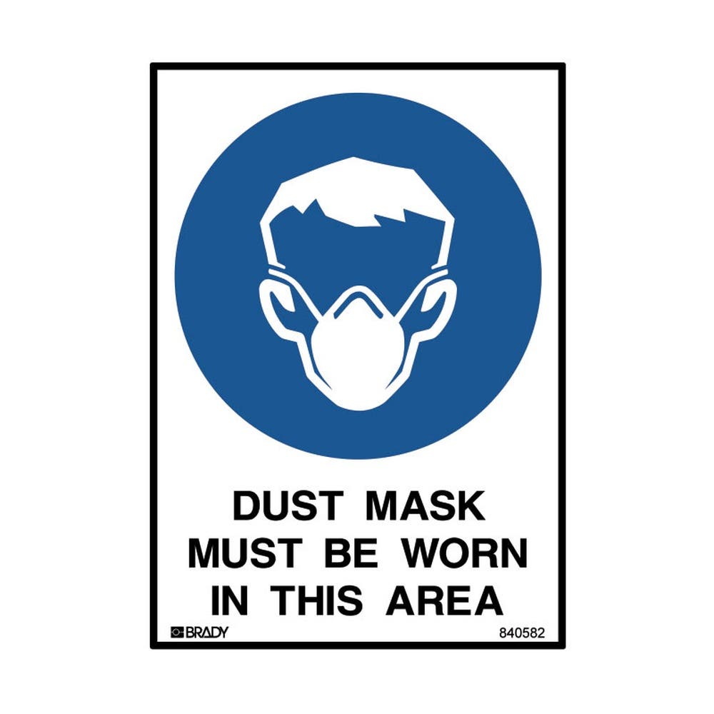 Sign Self Stick DUST MASK MUST BE WORN IN THIS AREA 125 X 90mm (pk5) 242169 840582