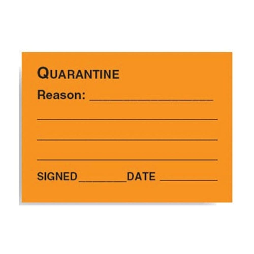 70 X 100mm Brady Quarantine Sticker [removable] 500 Labels 244398 838401